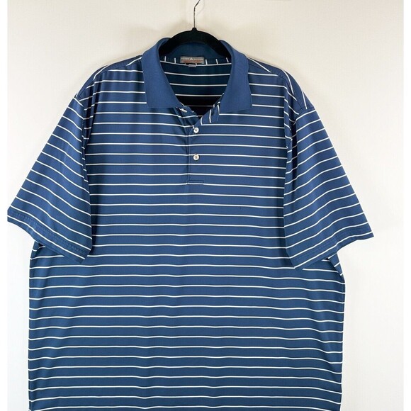 Peter Millar Men Polo Shirt Blue Stripe Performance Short Sleeve Golf Stretch XL - Picture 6 of 7